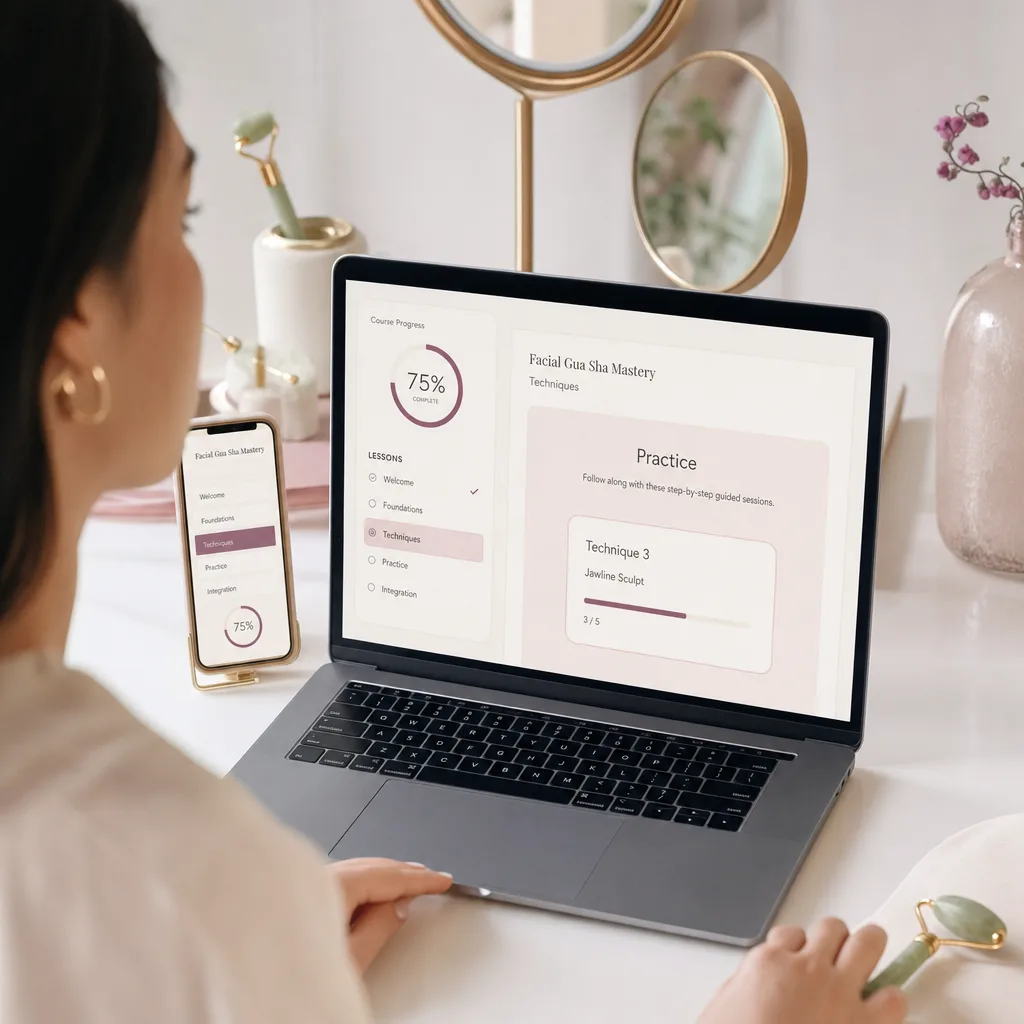Inside the program: course dashboard with modules, lessons and reference guides